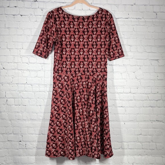 LuLaRoe Dress Dress XL Fit Flare Artsy Munroe Pink Red Skater Stretch - Picture 2 of 13